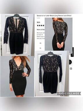 Lulus swoon-er or later black lace long sleeve dress